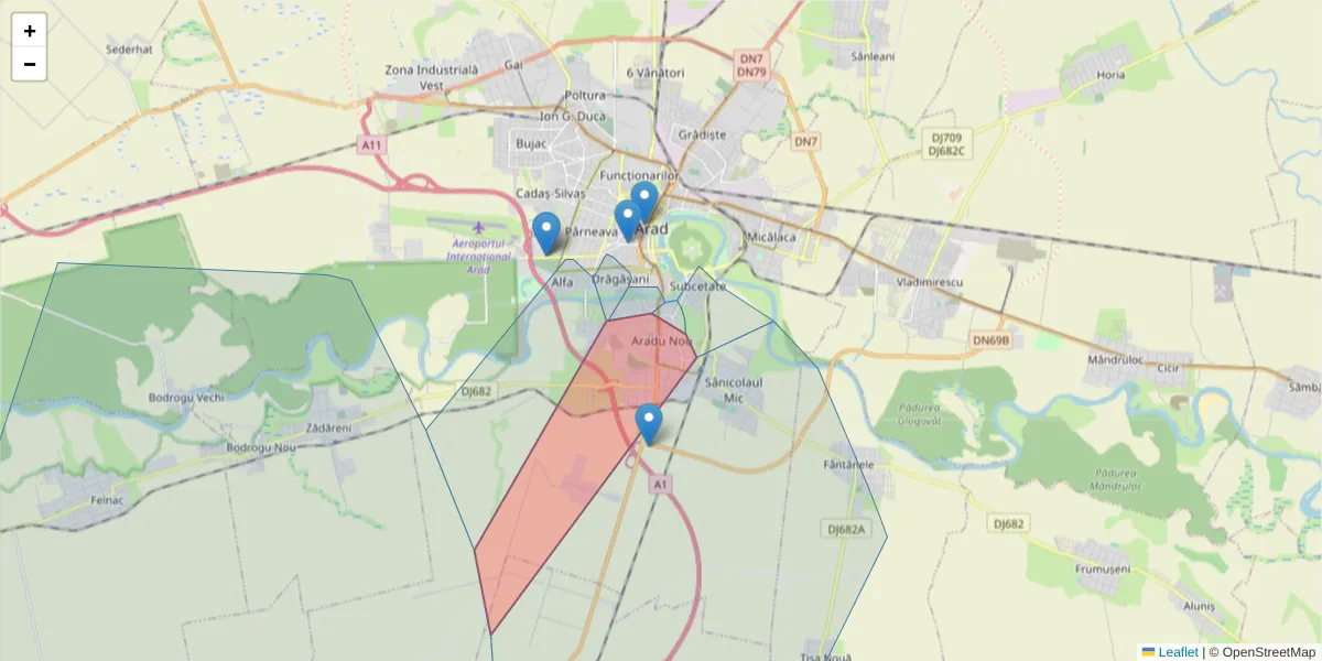 Hartă a codului poștal  și a codurilor poștale învecinate