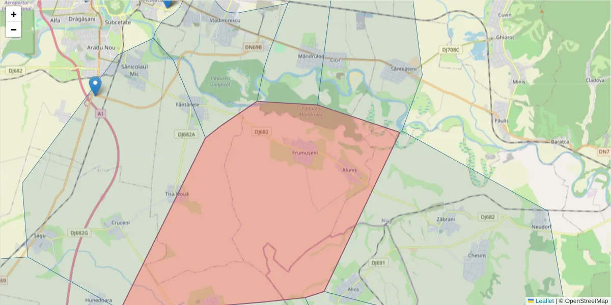 Hartă a codului poștal  și a codurilor poștale învecinate