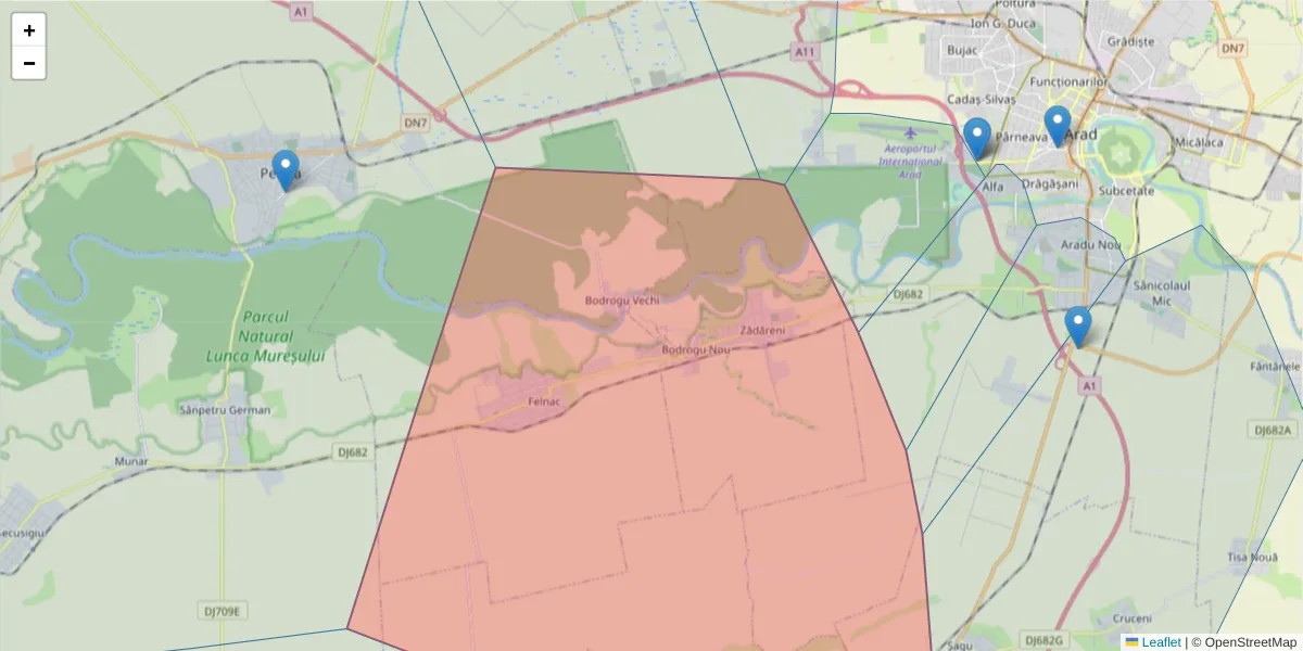 Hartă a codului poștal  și a codurilor poștale învecinate