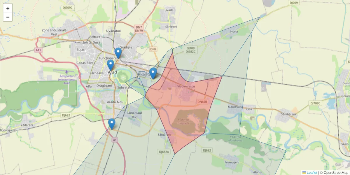 Hartă a codului poștal  și a codurilor poștale învecinate