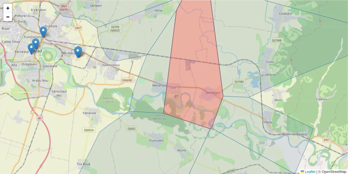 Hartă a codului poștal  și a codurilor poștale învecinate