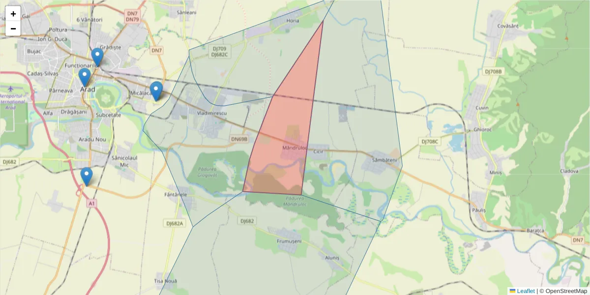 Hartă a codului poștal  și a codurilor poștale învecinate