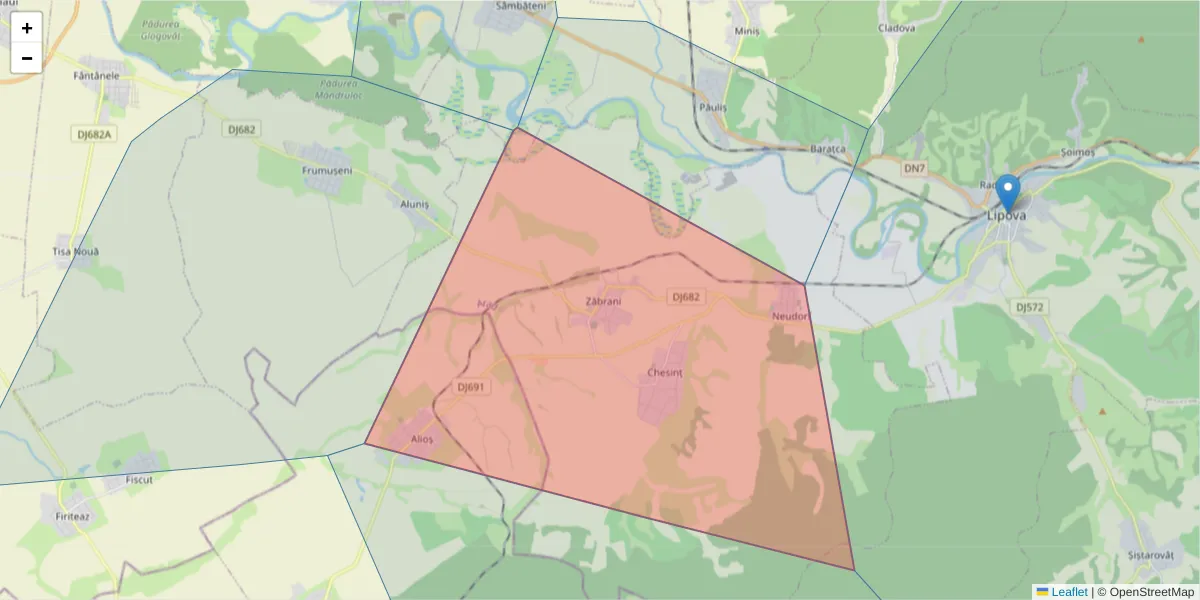 Hartă a codului poștal  și a codurilor poștale învecinate