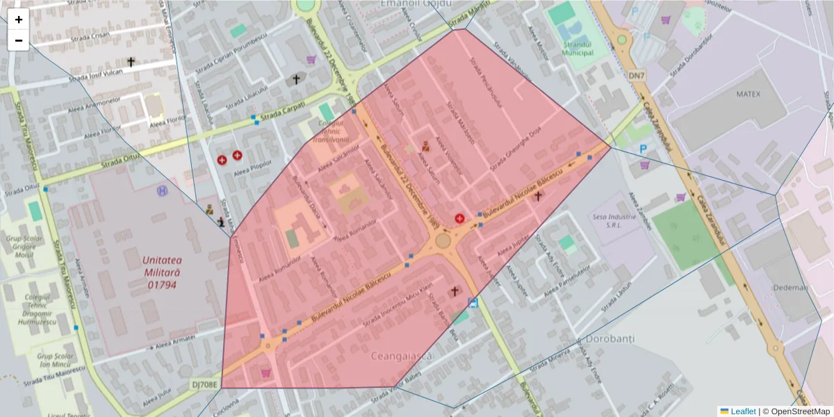 Hartă a codului poștal  și a codurilor poștale învecinate