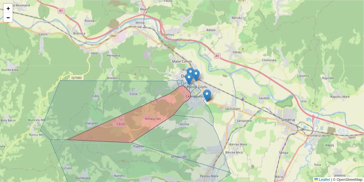 Hartă a codului poștal  și a codurilor poștale învecinate