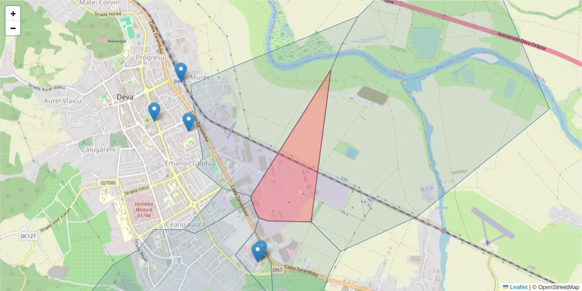 Hartă a codului poștal  și a codurilor poștale învecinate