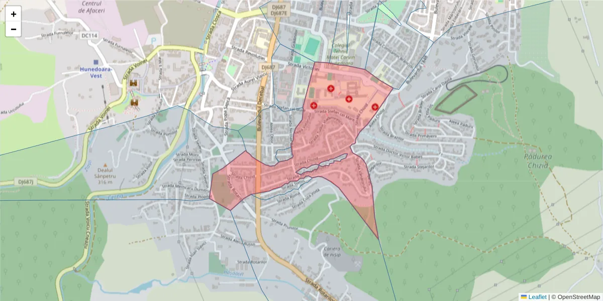 Hartă a codului poștal  și a codurilor poștale învecinate