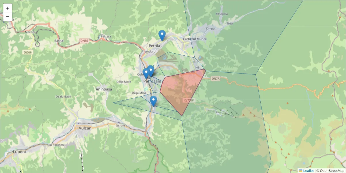 Hartă a codului poștal  și a codurilor poștale învecinate