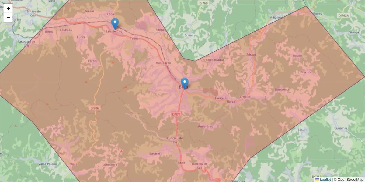 Hartă a codului poștal  și a codurilor poștale învecinate