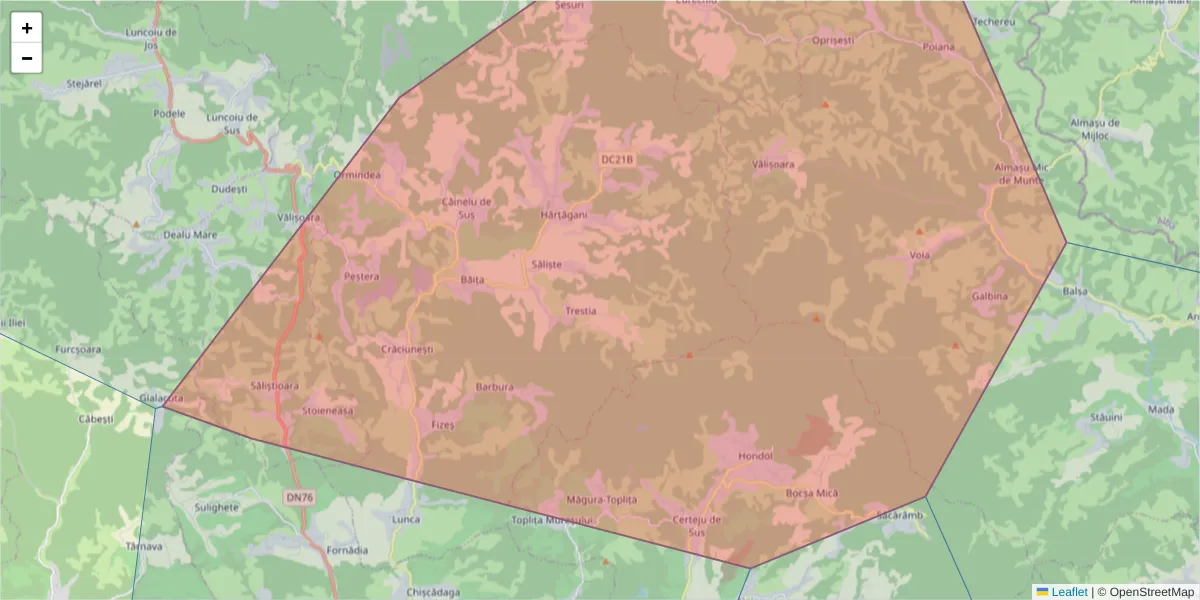 Hartă a codului poștal  și a codurilor poștale învecinate
