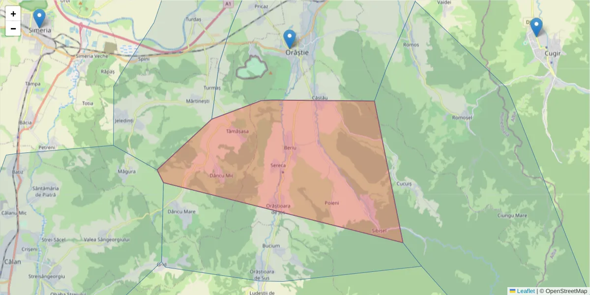 Hartă a codului poștal  și a codurilor poștale învecinate