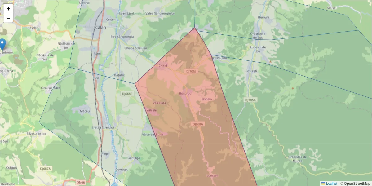 Hartă a codului poștal  și a codurilor poștale învecinate