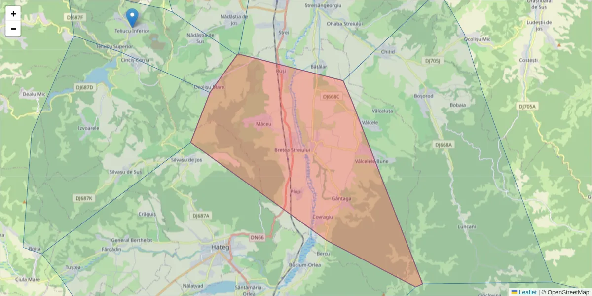 Hartă a codului poștal  și a codurilor poștale învecinate