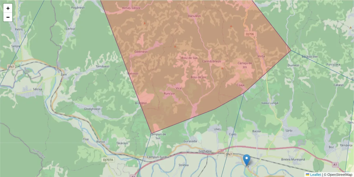Hartă a codului poștal  și a codurilor poștale învecinate