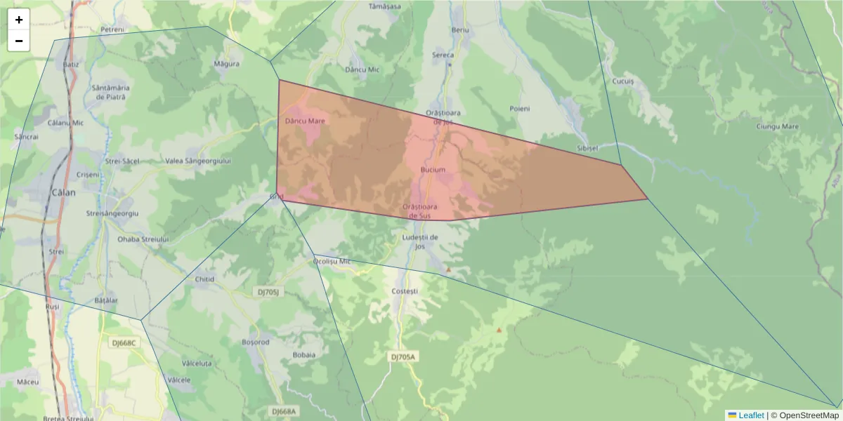 Hartă a codului poștal  și a codurilor poștale învecinate