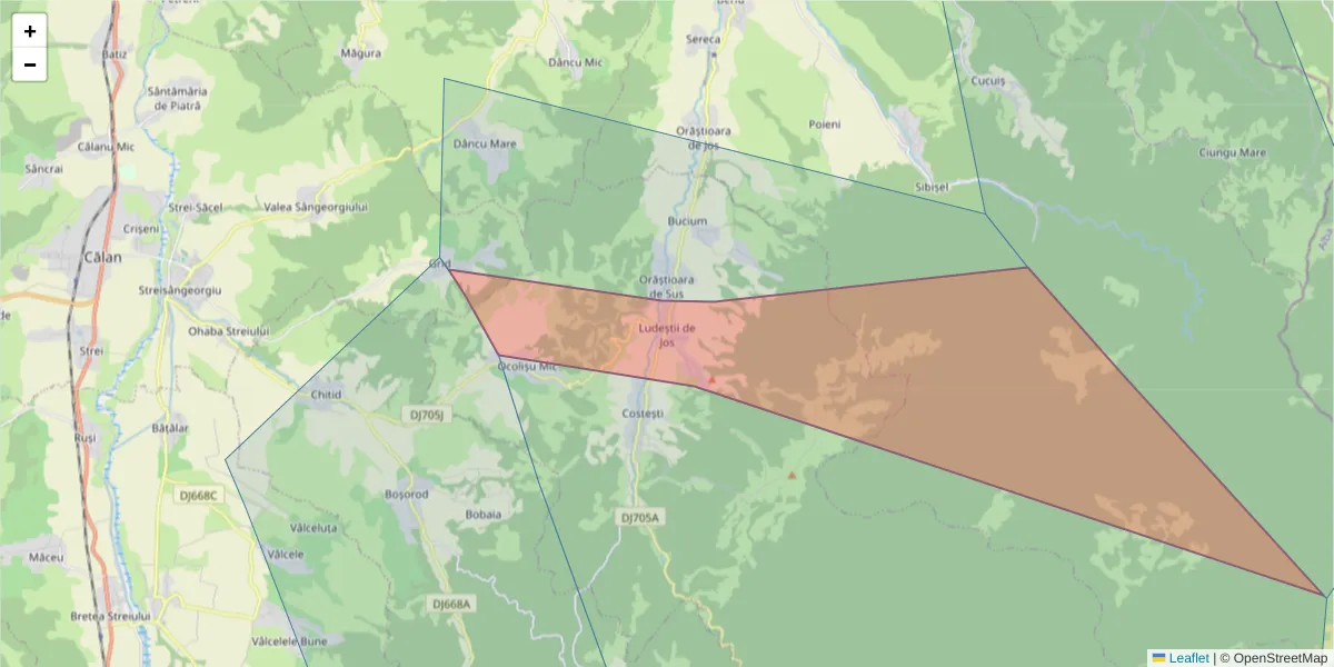 Hartă a codului poștal  și a codurilor poștale învecinate