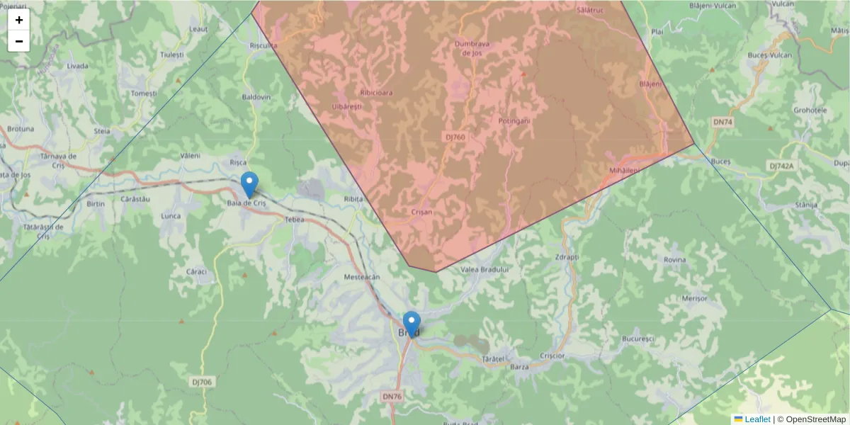 Hartă a codului poștal  și a codurilor poștale învecinate