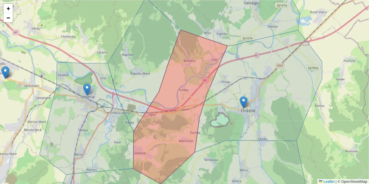 Hartă a codului poștal  și a codurilor poștale învecinate