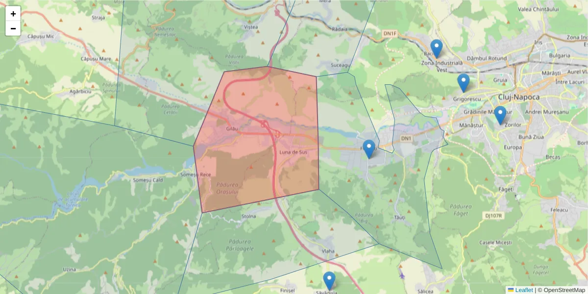 Hartă a codului poștal  și a codurilor poștale învecinate