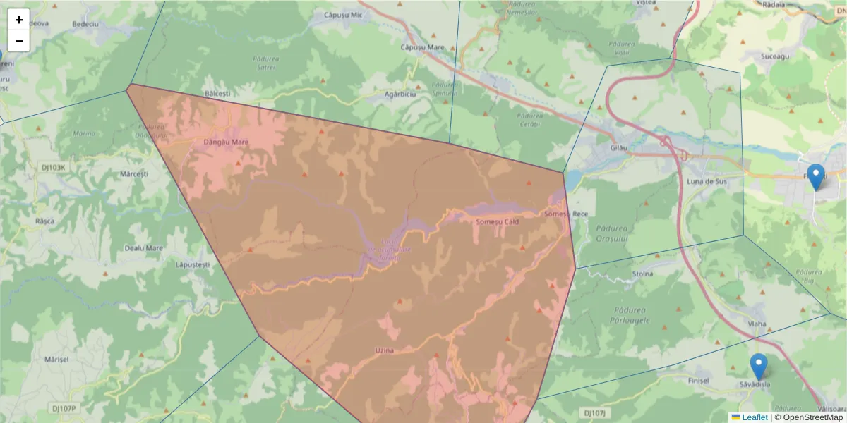 Hartă a codului poștal  și a codurilor poștale învecinate