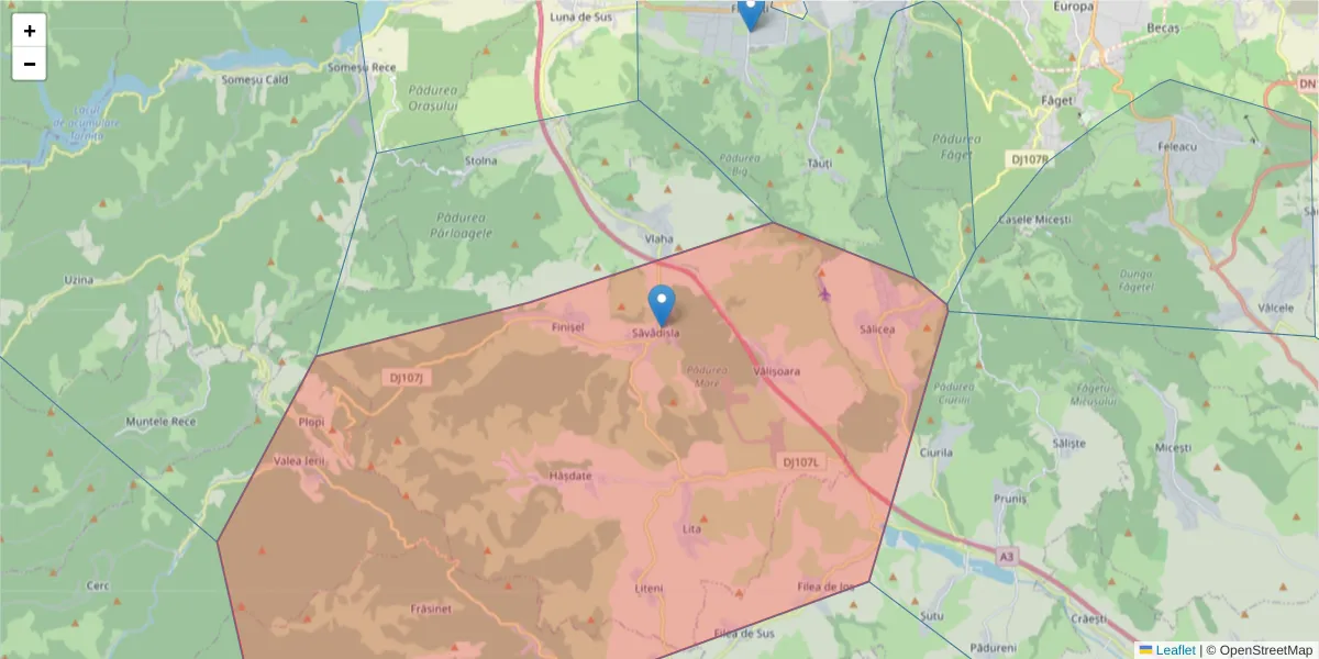 Hartă a codului poștal  și a codurilor poștale învecinate