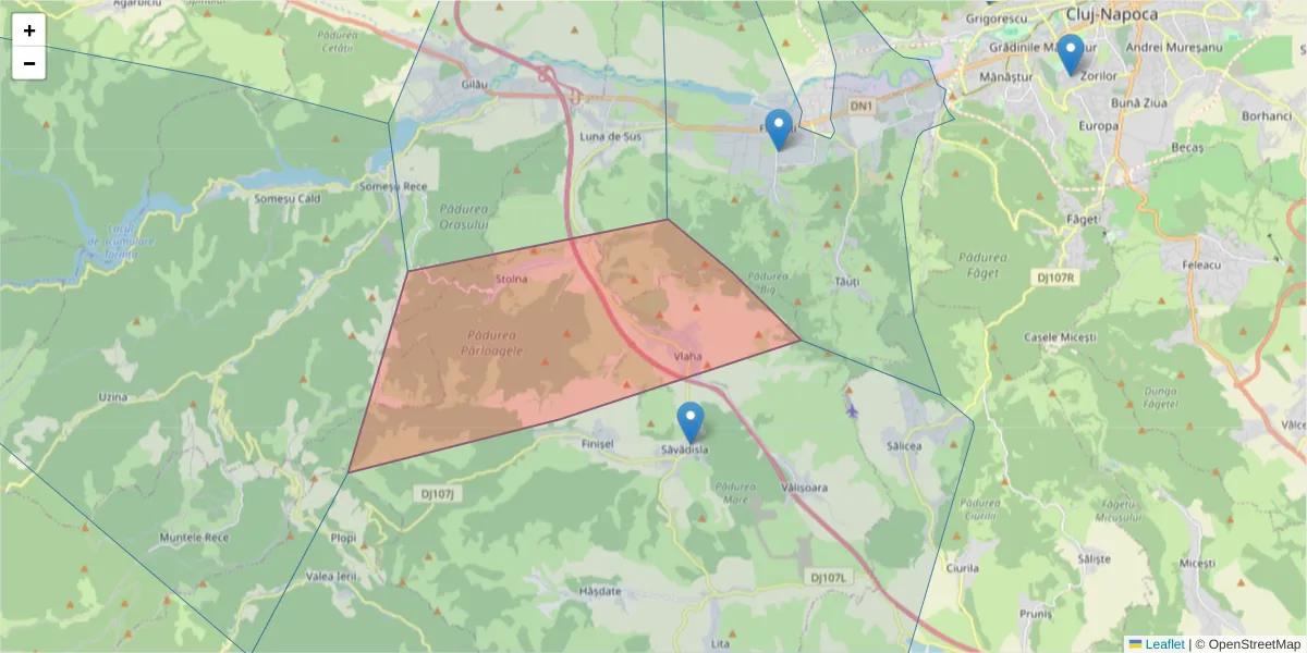 Hartă a codului poștal  și a codurilor poștale învecinate