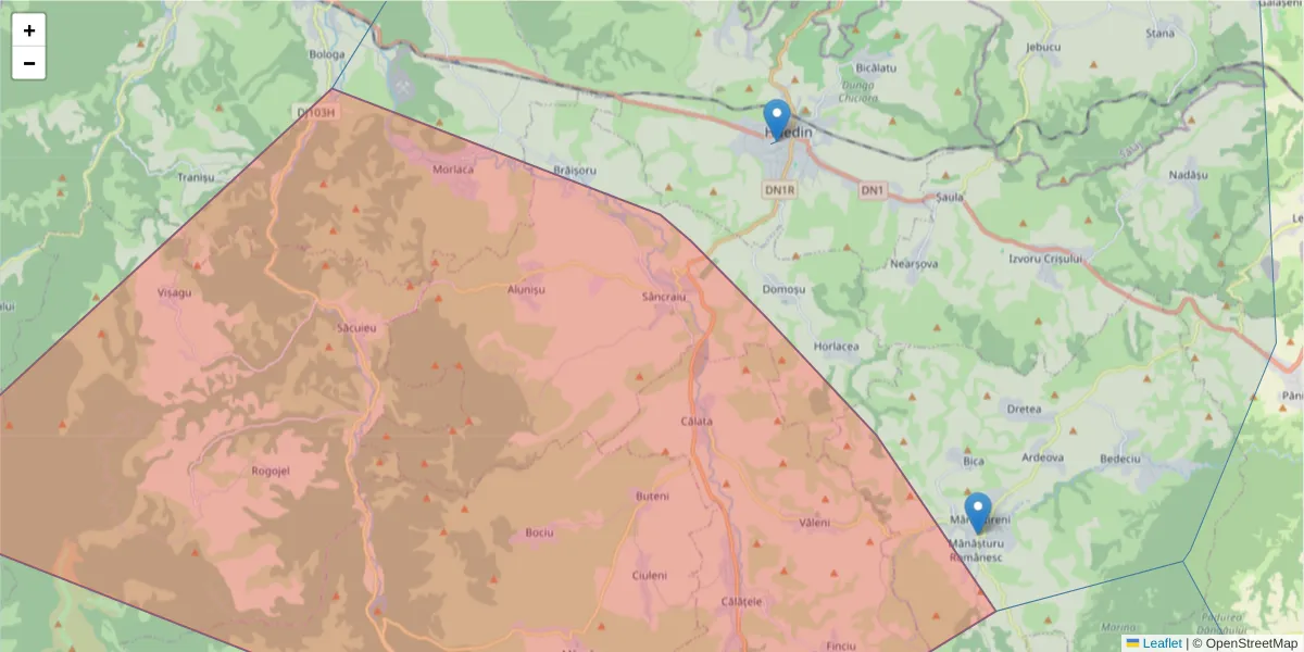 Hartă a codului poștal  și a codurilor poștale învecinate
