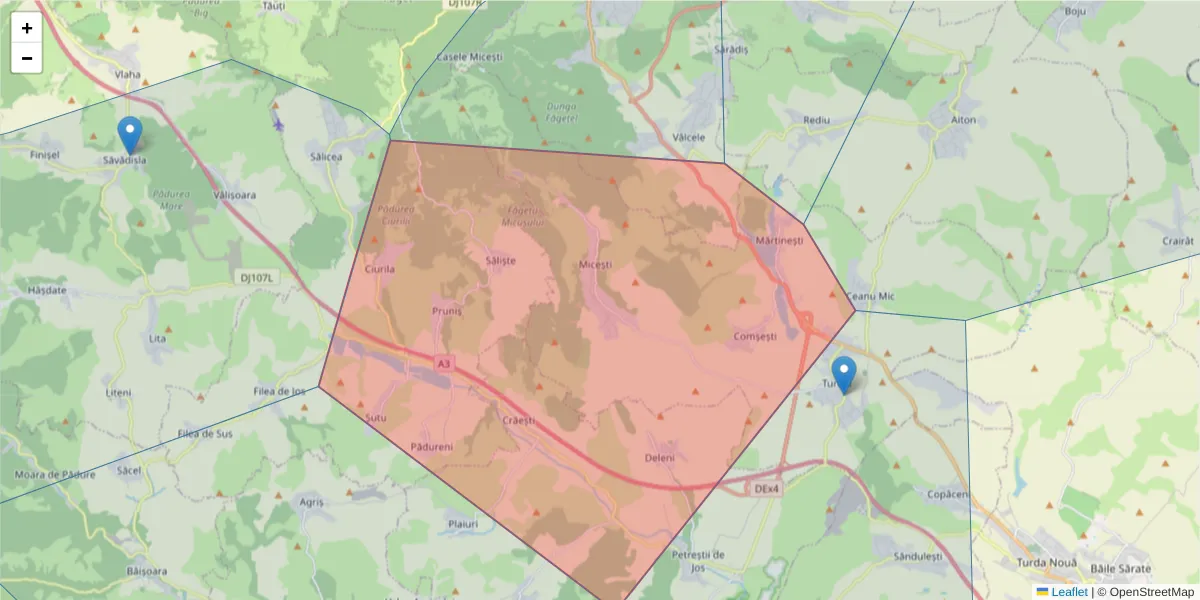 Hartă a codului poștal  și a codurilor poștale învecinate