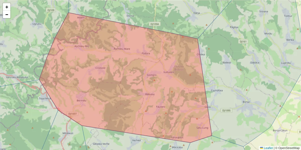 Hartă a codului poștal  și a codurilor poștale învecinate