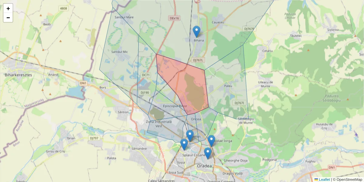 Hartă a codului poștal  și a codurilor poștale învecinate