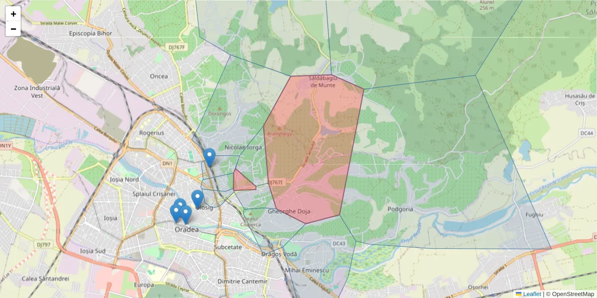 Hartă a codului poștal  și a codurilor poștale învecinate