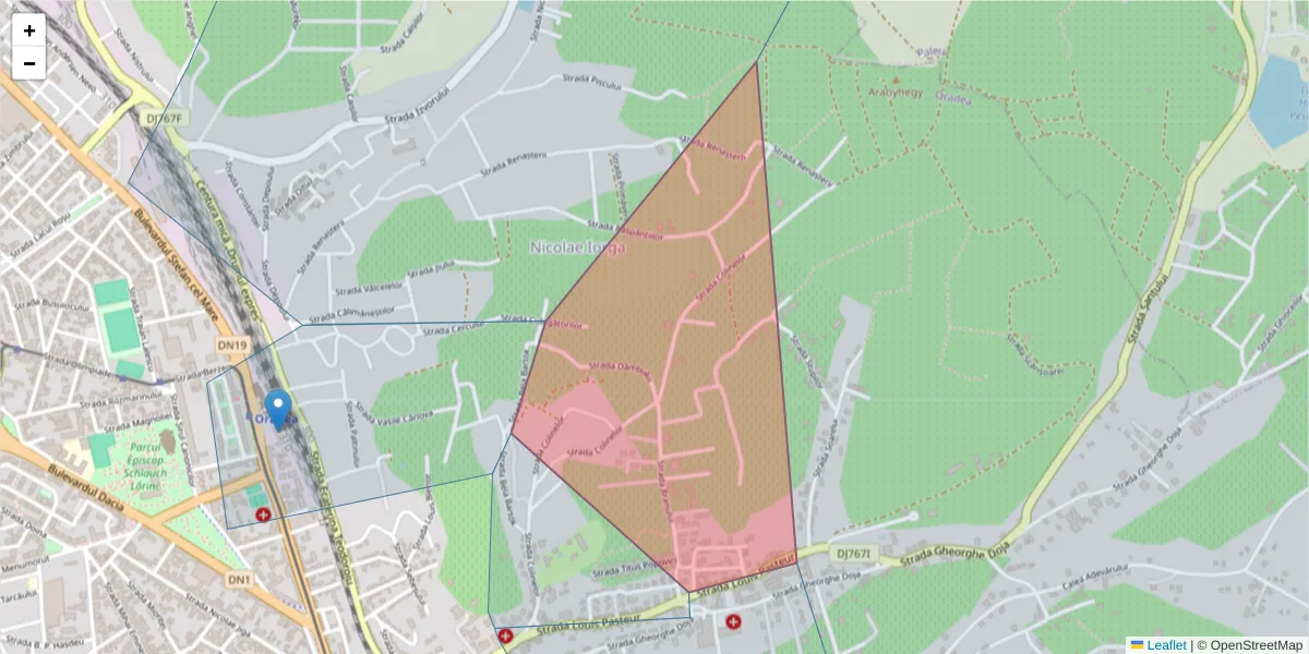 Hartă a codului poștal  și a codurilor poștale învecinate