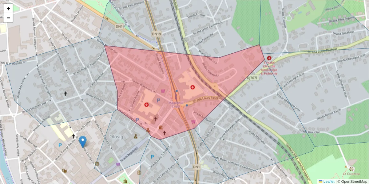 Hartă a codului poștal  și a codurilor poștale învecinate