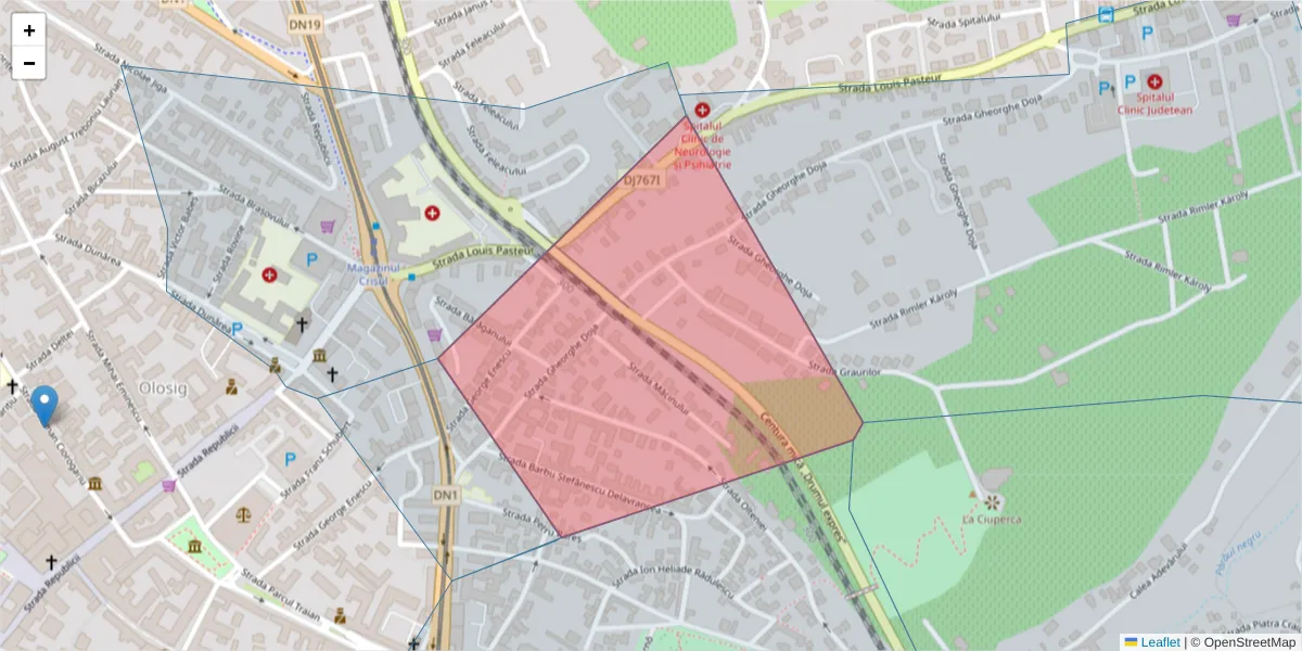 Hartă a codului poștal  și a codurilor poștale învecinate