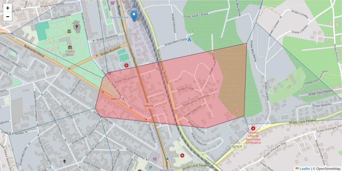 Hartă a codului poștal  și a codurilor poștale învecinate