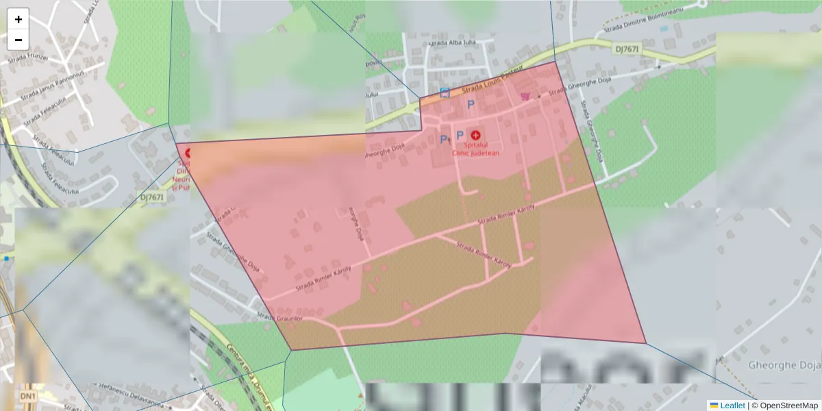 Hartă a codului poștal  și a codurilor poștale învecinate