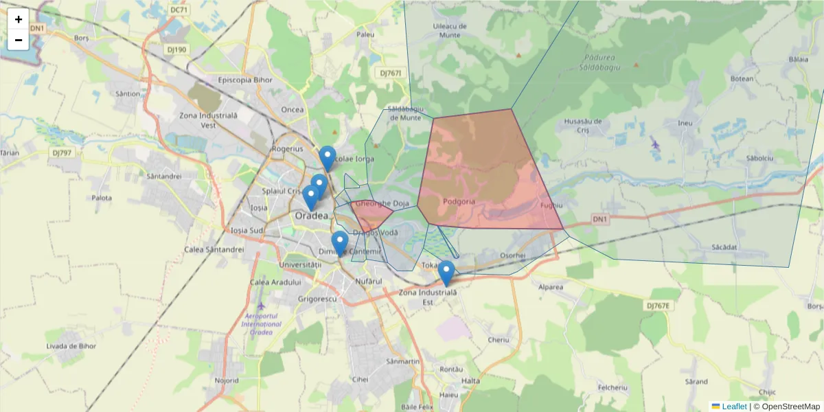 Hartă a codului poștal  și a codurilor poștale învecinate