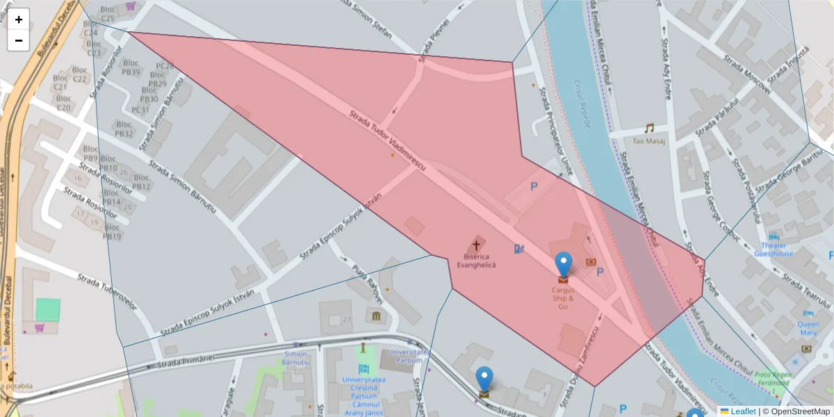 Hartă a codului poștal  și a codurilor poștale învecinate