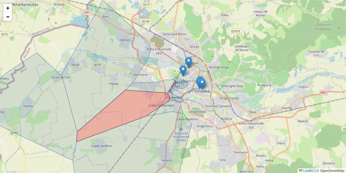 Hartă a codului poștal  și a codurilor poștale învecinate