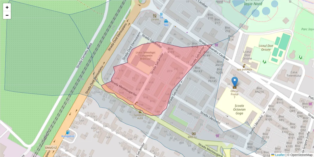 Hartă a codului poștal  și a codurilor poștale învecinate