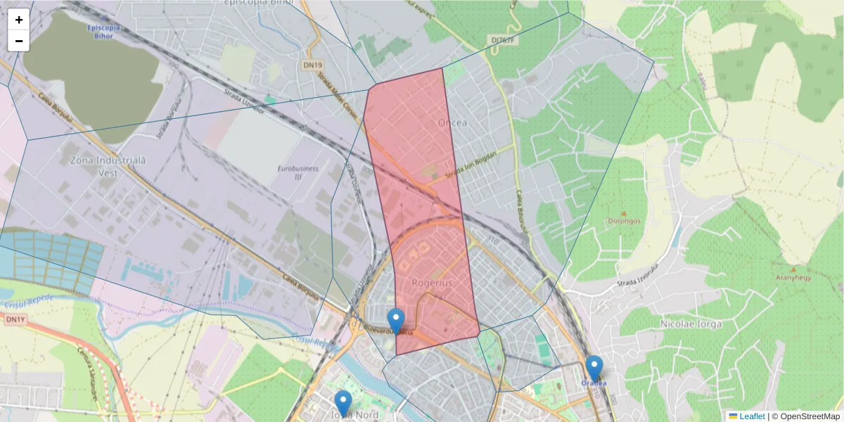 Hartă a codului poștal  și a codurilor poștale învecinate