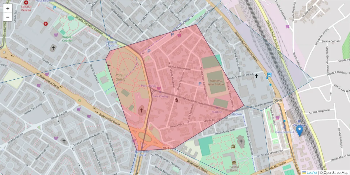 Hartă a codului poștal  și a codurilor poștale învecinate