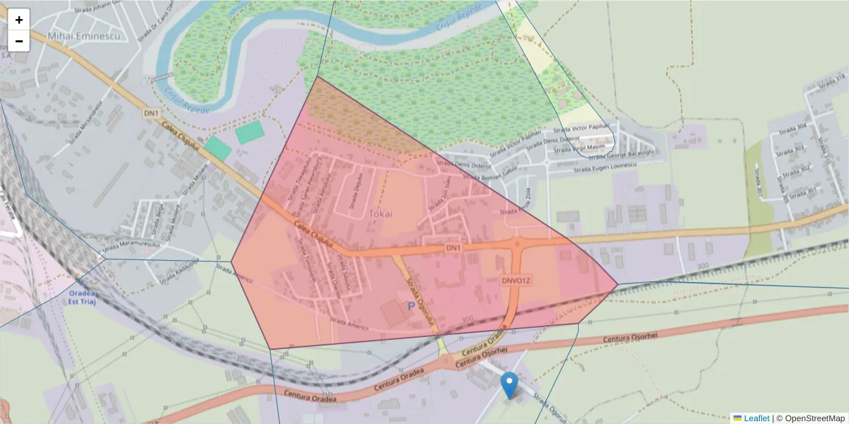 Hartă a codului poștal  și a codurilor poștale învecinate
