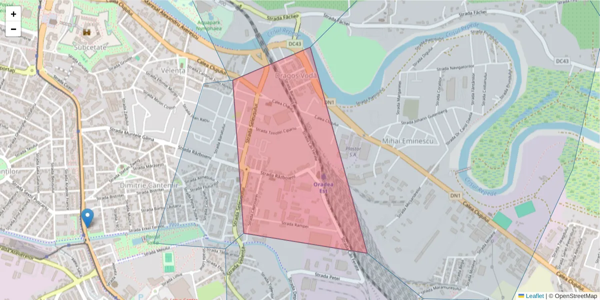 Hartă a codului poștal  și a codurilor poștale învecinate