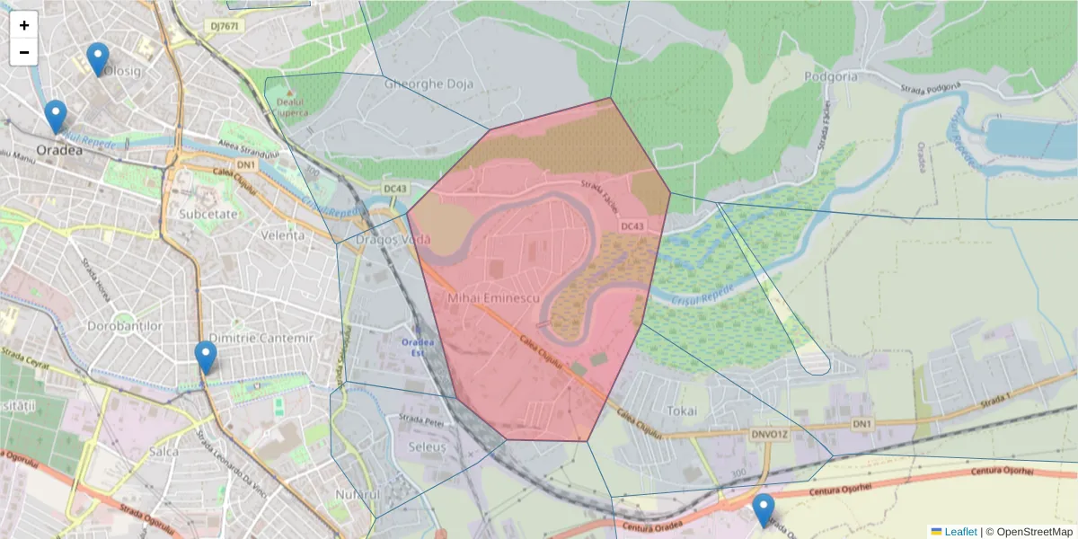 Hartă a codului poștal  și a codurilor poștale învecinate