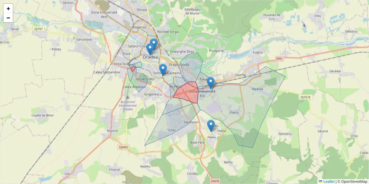 Hartă a codului poștal  și a codurilor poștale învecinate