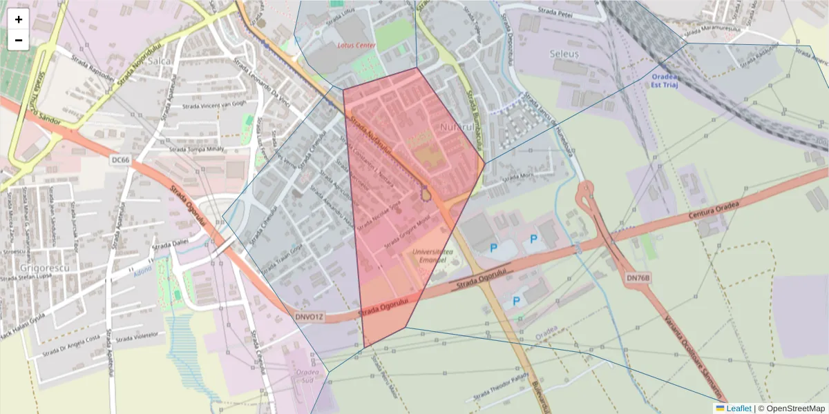 Hartă a codului poștal  și a codurilor poștale învecinate