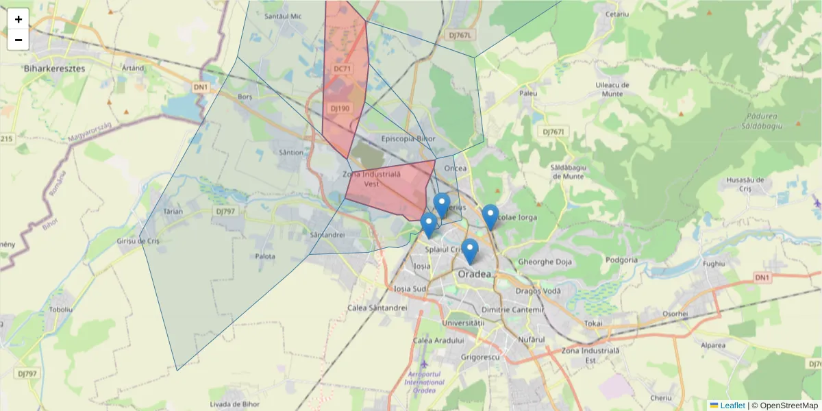 Hartă a codului poștal  și a codurilor poștale învecinate