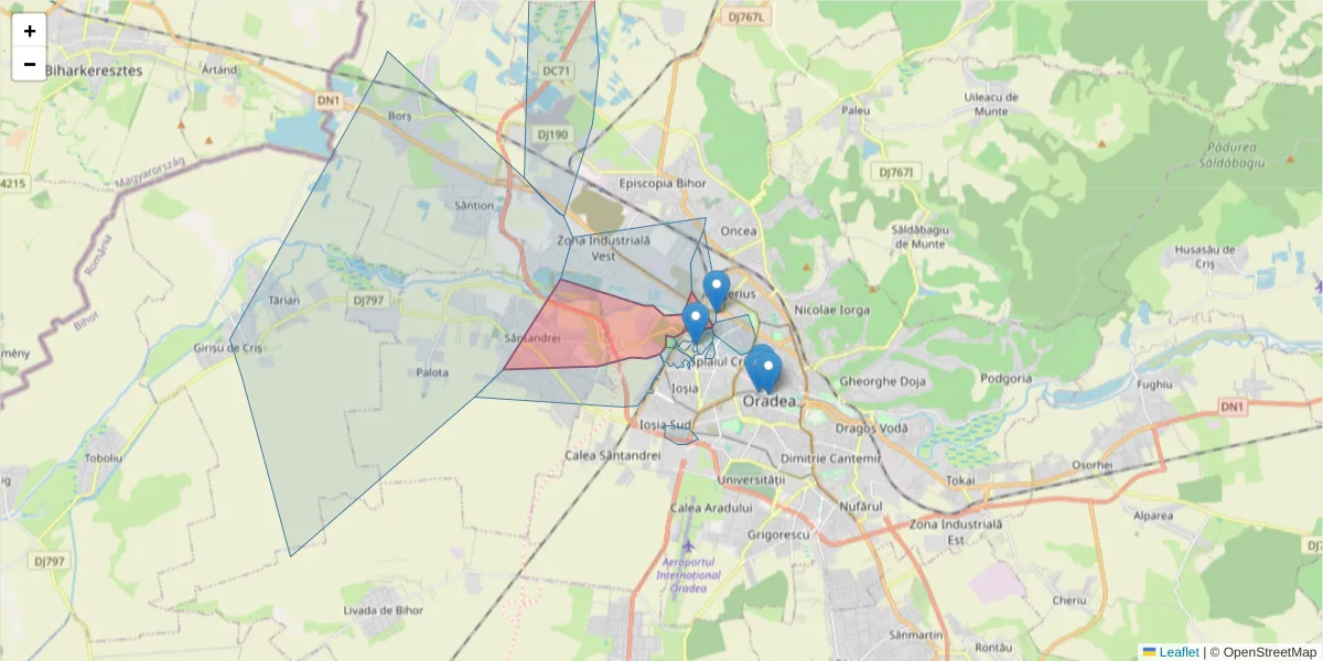 Hartă a codului poștal  și a codurilor poștale învecinate