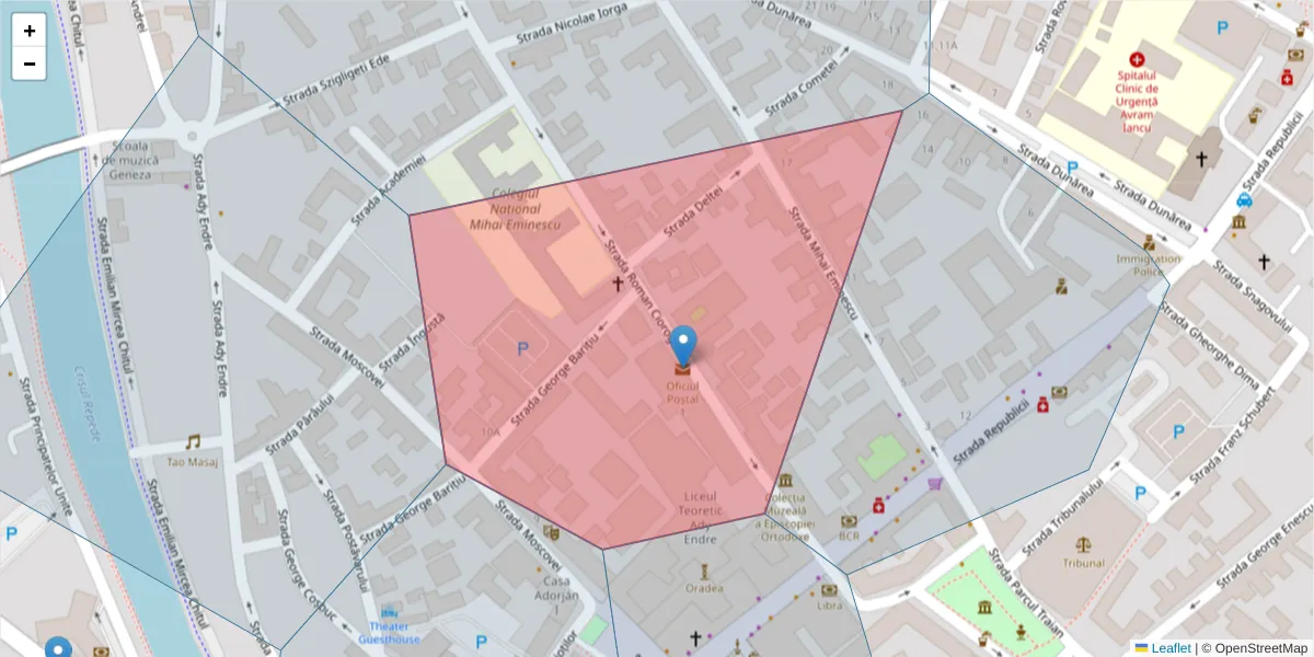 Hartă a codului poștal  și a codurilor poștale învecinate